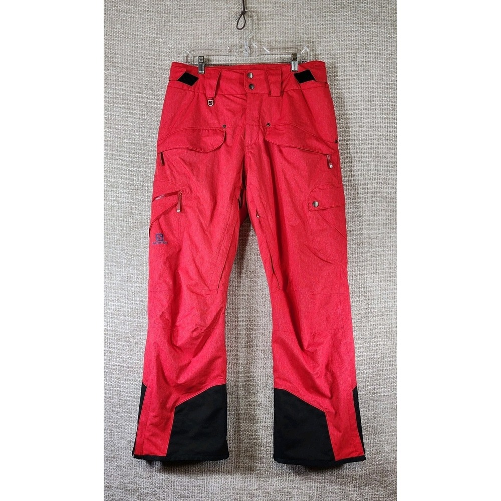 Salomon Insulated Cargo Ski Snowboard Pants Mens M Red Thigh Vents‎ EUC